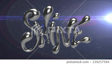 Floating metallic text spelling Shine shimmering across star field, with bright lens flare effect Floating metallic text spelling Shine shimmering across star field, with bright lens flare effect 139257564