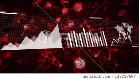 Three data panels displaying on analytics dashboard, with area chart bar chart world map line chart Three data panels displaying on analytics dashboard, with area chart bar chart world map line chart 139257697