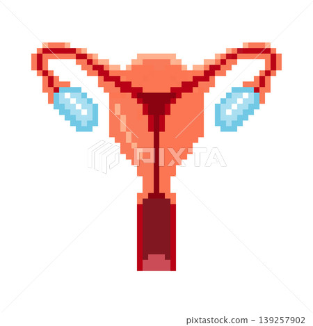 Pixel art of the female reproductive system including uterus and ovaries. Vector illustration. 139257902