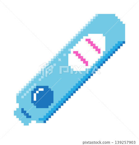 Pixel art of a blue pregnancy strip test showing two pink lines for a positive result. Vector illustration. Pixel art of a blue pregnancy strip test showing two pink lines for a positive result. Vector illustration. 139257903