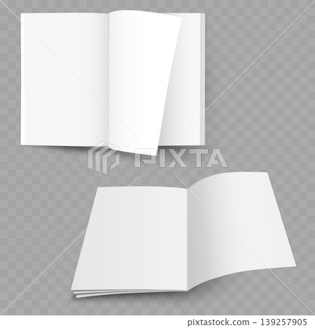 Realistic Floating Magazine Mockup Set. Vector Blank Open Brochure or Catalog Spread Templates with Shadows. Realistic Floating Magazine Mockup Set. Vector Blank Open Brochure or Catalog Spread Templates with Shadows. 139257905