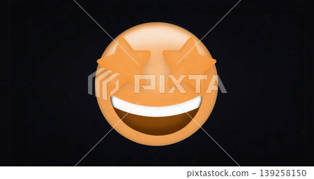 Displaying large orange emoji icon on black backdrop, with star-shaped eyes and wide smiling mouth Displaying large orange emoji icon on black backdrop, with star-shaped eyes and wide smiling mouth 139258150