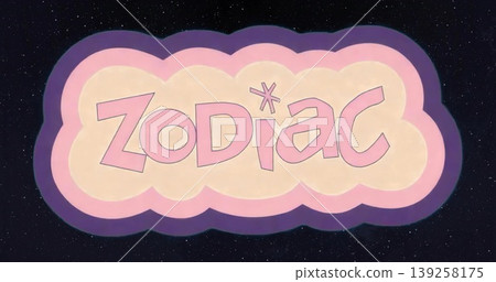 Displaying pastel cloud-shaped graphic floating in cosmic star field, with stylized ZODIAC text Displaying pastel cloud-shaped graphic floating in cosmic star field, with stylized ZODIAC text 139258175