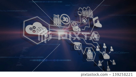 Displaying cloud workflow on digital interface, with cloud gear wrench icon and nodes Displaying cloud workflow on digital interface, with cloud gear wrench icon and nodes 139258221
