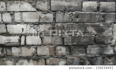 Textured White Brick Wall Background with Weathered Mortar, Cracks, and Subtle Stains for Design Textured White Brick Wall Background with Weathered Mortar, Cracks, and Subtle Stains for Design 139258441