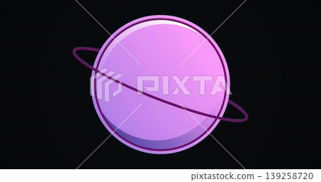 Rendering stylized planet floating in space, showing purple pink gradient elliptical magenta ring 139258720