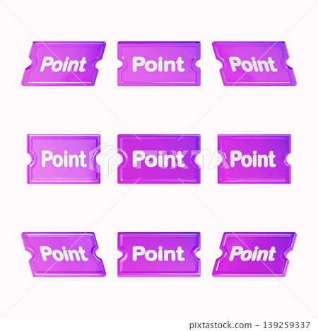 Brightly colored tickets display the word point in a grid formation. Each ticket has a clear shape and is arranged neatly. This design showcases a fun and playful style. Brightly colored tickets display the word point in a grid formation. Each ticket has a clear shape and is arranged neatly. This design showcases a fun and playful style. 139259337