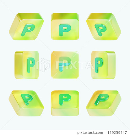 Bright blocks with a letter P sit in a grid formation on a light background. The blocks show a mix of colors and patterns. This setting is clean and simple, suitable for various design uses. Bright blocks with a letter P sit in a grid formation on a light background. The blocks show a mix of colors and patterns. This setting is clean and simple, suitable for various design uses. 139259347