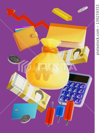 A collection of financial tools is shown, including Korean bills, coins, a wallet, and a calculator. This scene highlights the importance of money management in today's world. A collection of financial tools is shown, including Korean bills, coins, a wallet, and a calculator. This scene highlights the importance of money management in today's world. 139259355