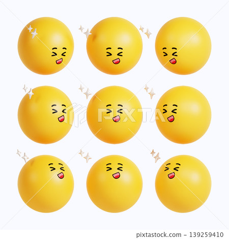 Nine round yellow balls are arranged in a grid. Each ball has a different expression, showing joy and fun. The scene is simple and colorful, capturing playful moments. Nine round yellow balls are arranged in a grid. Each ball has a different expression, showing joy and fun. The scene is simple and colorful, capturing playful moments. 139259410