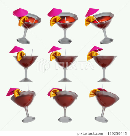 Bright drinks sit on a table at a summer party. Each drink has an orange slice and a small umbrella. The setting is lively and filled with summer fun. Friends enjoy their time together. Bright drinks sit on a table at a summer party. Each drink has an orange slice and a small umbrella. The setting is lively and filled with summer fun. Friends enjoy their time together. 139259445