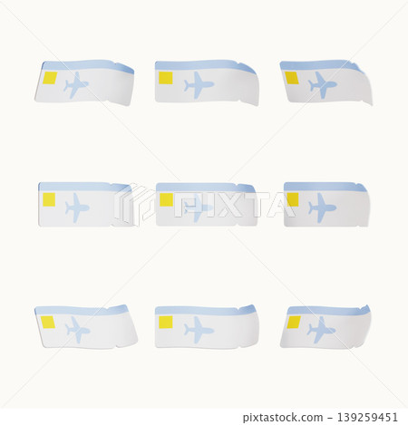 Nine colorful paper planes are arranged in a grid on a light background. Each plane has simple designs with light blue and yellow colors. This shows creativity and fun in artwork. Nine colorful paper planes are arranged in a grid on a light background. Each plane has simple designs with light blue and yellow colors. This shows creativity and fun in artwork. 139259451