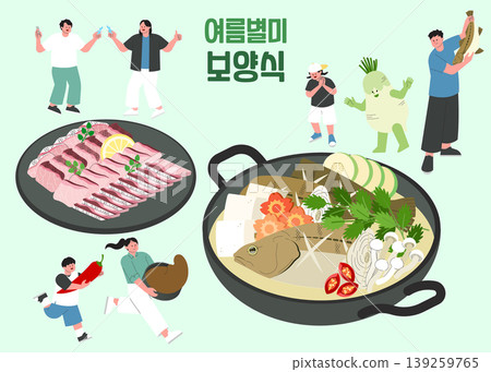 Groups of people share joy while enjoying summer food. A hot pot features various dishes. Friends celebrate with fun activities and laughter in an outdoor space. 139259765