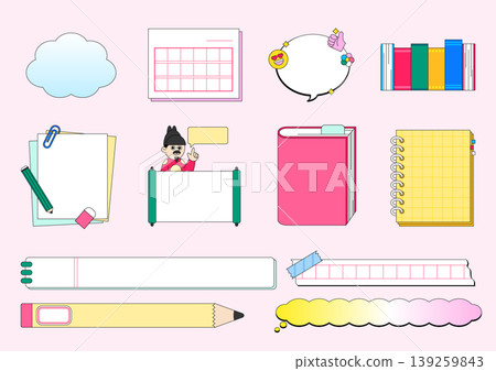 Different school supplies are placed on a pink background. There are notebooks, papers, a calendar, and writing tools. They create a workspace ready for tasks. Different school supplies are placed on a pink background. There are notebooks, papers, a calendar, and writing tools. They create a workspace ready for tasks. 139259843