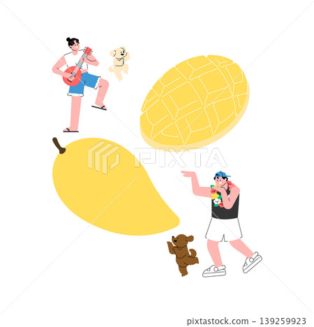 People walk and shop at a street market in the city center on a sunny afternoon. Vendors sell various items and food as groups gather around to look at offers. 139259923