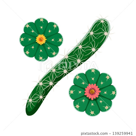 Cacti Mexican plant, cactus font punctuation percent sign. Plant leaf font special symbol, desert succulent typeface vector punctuation mark. Mexican cacti typeset sign or prickly cactus element 139259941