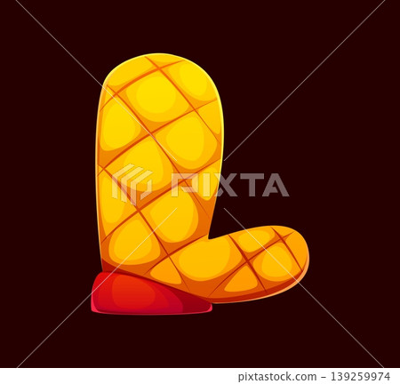 Barbecue cartoon font or BBQ letter typeface for ABC barbeque English alphabet, vector type. Oven glove or kitchen mitt in shape of letter L for creative typeface and barbecue or grill BBQ type 139259974