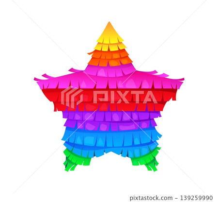 Cartoon Mexican birthday or holiday carnival party pinata game toy, vector icon. Mexican holiday pinata star shape for traditional fiesta in Mexico or party celebration and entertainment decoration Cartoon Mexican birthday or holiday carnival party pinata game toy, vector icon. Mexican holiday pinata star shape for traditional fiesta in Mexico or party celebration and entertainment decoration 139259990