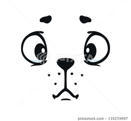 Cute animal face emoji or cheerful funny muzzle of pet character for smile emoticon icon. Cheerful kitten animal or puppy pet muzzle face emoji with cheerful lovely expression and kawaii look eyes Cute animal face emoji or cheerful funny muzzle of pet character for smile emoticon icon. Cheerful kitten animal or puppy pet muzzle face emoji with cheerful lovely expression and kawaii look eyes 139259997