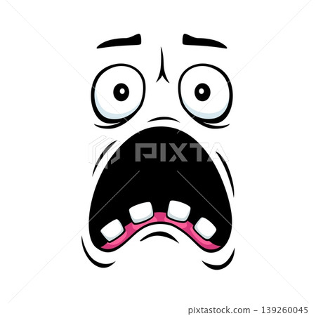 Scared face expression, cartoon emoji with fear emotion or OMG expression icon. Emoticon face icon with frightened look of panic with scared scream expression for cartoon smile emoji with googly eyes Scared face expression, cartoon emoji with fear emotion or OMG expression icon. Emoticon face icon with frightened look of panic with scared scream expression for cartoon smile emoji with googly eyes 139260045
