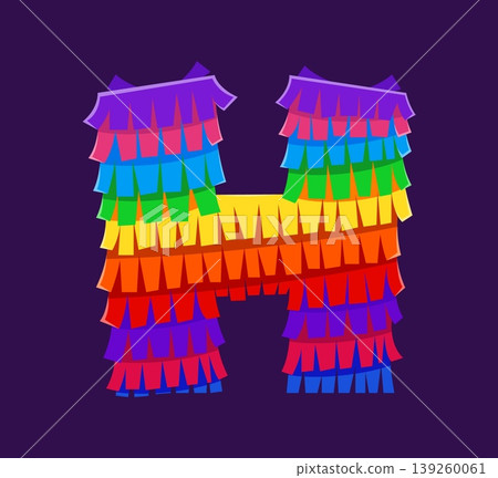 Mexican party pinata font H letter, rainbow cartoon alphabet typeset, English ABC type. Mexico carnival rainbow ABC alphabet letter, birthday party paper vector typeset. Pinata English font type Mexican party pinata font H letter, rainbow cartoon alphabet typeset, English ABC type. Mexico carnival rainbow ABC alphabet letter, birthday party paper vector typeset. Pinata English font type 139260061