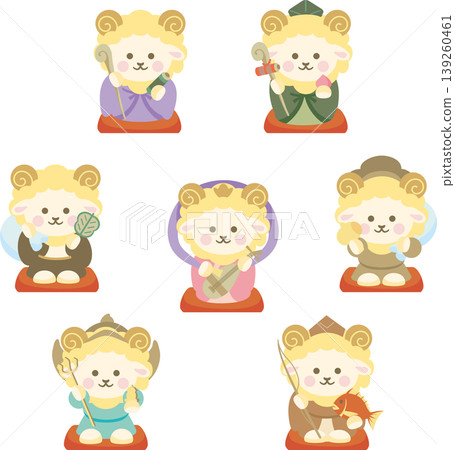 New Year's Card 2027 Icon, Year of the Sheep, Sheep, Seven Lucky Gods, New Year's Day, Cute, Modern, Design, Illustration Material New Year's Card 2027 Icon, Year of the Sheep, Sheep, Seven Lucky Gods, New Year's Day, Cute, Modern, Design, Illustration Material 139260461