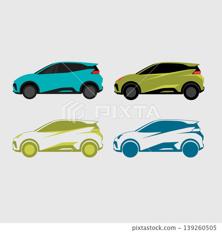 Modern LCGC hatchback car silhouette vector illustration set Modern LCGC hatchback car silhouette vector illustration set 139260505
