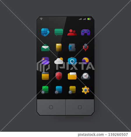 Modern smartphone app icons grid user interface design Modern smartphone app icons grid user interface design 139260507