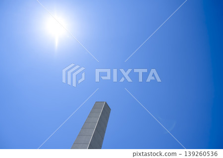 Urban landscape of Meguro Ward, Tokyo: Ventilation tower on Yamate Street and blue sky Urban landscape of Meguro Ward, Tokyo: Ventilation tower on Yamate Street and blue sky 139260536