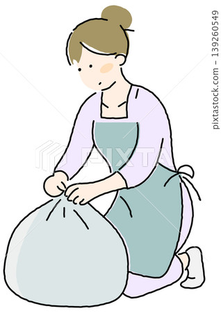 Housewife taking out the trash Housewife taking out the trash 139260549