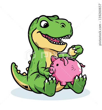 Dino wants to save money in piggy bank Dino wants to save money in piggy bank 139260657