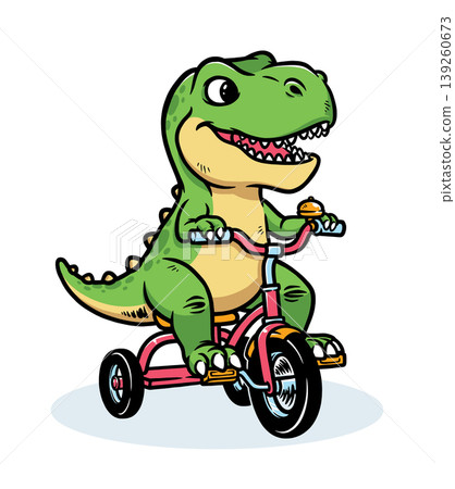Dino is riding a tricycle 139260673