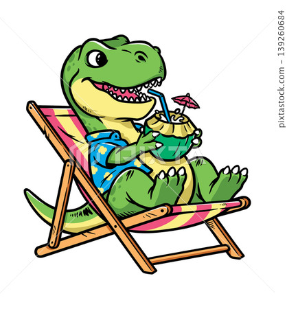 Dino is drinking coconut while sitting on a chair Dino is drinking coconut while sitting on a chair 139260684