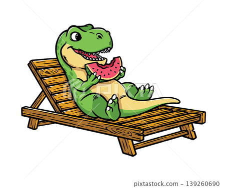 Dino eats watermelon while relaxing Dino eats watermelon while relaxing 139260690