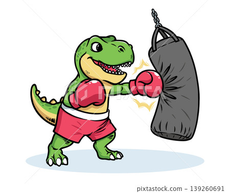 Dino boxer hits the punching bag Dino boxer hits the punching bag 139260691