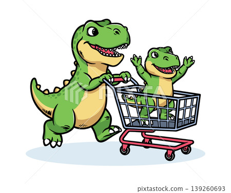 Dino and his son have fun with the trolley Dino and his son have fun with the trolley 139260693