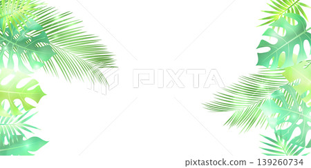 A border frame design featuring tropical palm and monstera leaves. A border frame design featuring tropical palm and monstera leaves. 139260734