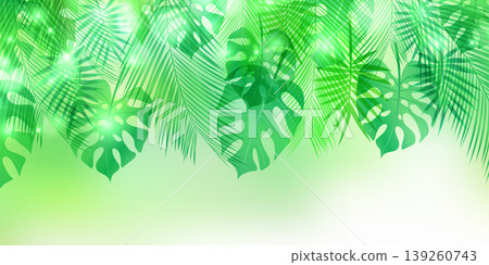 以熱帶龜背竹和棕櫚葉為主題的夏日背景。 139260743
