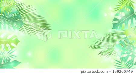 A tropical palm leaf frame against a bright green gradient background. A tropical palm leaf frame against a bright green gradient background. 139260749