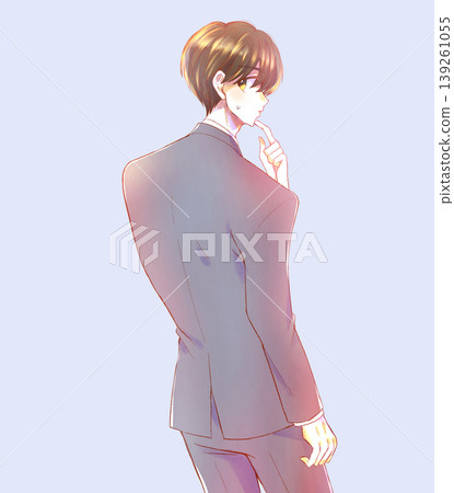Male office worker in a suit turning around, sweating, thinking 139261055