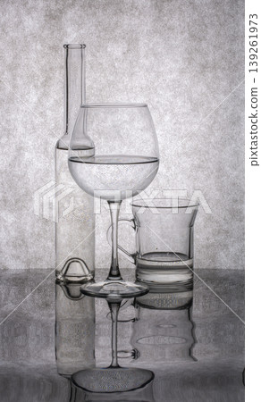 Still life with glassware on a gray background 139261973