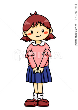 一個女孩頭髮向外甩，筆直地站著。 139261981