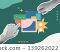 Trendy Halftone Collage of two halftone hands pointing at layered dashboard screens with charts and graphs, symbolizing data analysis and insight, ideal for business intelligence and technology conten 139262022