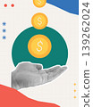 Trendy Halftone Collage of a halftone hand holding stacked dollar coins on a circle, symbolizing passive income and financial growth, ideal for investment and wealth management content. 139262024