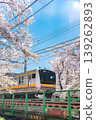 A view of a Nambu Line train from the cherry tree-lined street at Nikaryo-yosui Shukugawara. A view of a Nambu Line train from the cherry tree-lined street at Nikaryo-yosui Shukugawara. 139262893