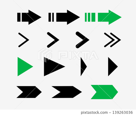 collection of black green forward directional arrow sign in different style collection of black green forward directional arrow sign in different style 139263036