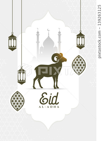 eid al adha mubarak poster with sheep and mosque silhouette eid al adha mubarak poster with sheep and mosque silhouette 139263125