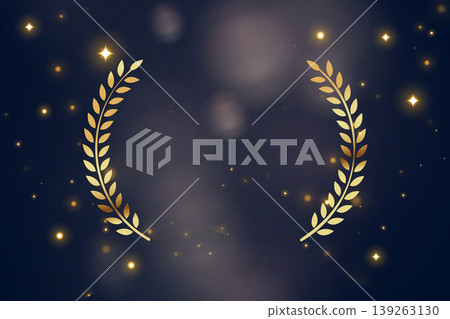 elegant golden laurel wreath blue background with bokeh effect elegant golden laurel wreath blue background with bokeh effect 139263130