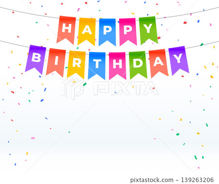 happy birthday bunting flag background with colorful confetti design happy birthday bunting flag background with colorful confetti design 139263206