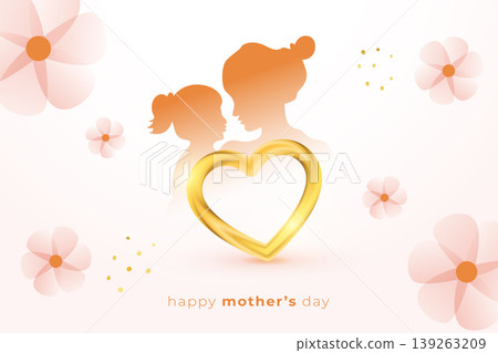 happy mothers day background with golden heart frame and flowers 139263209